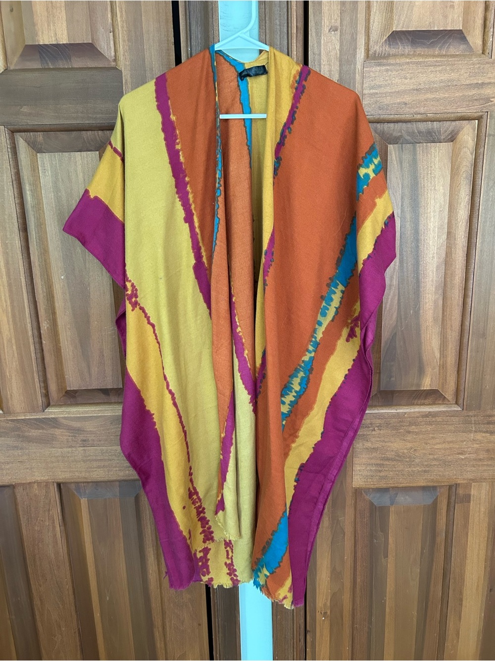 Vibrant Colorblock Poncho Shrug in Mustard, Orange & Magenta
